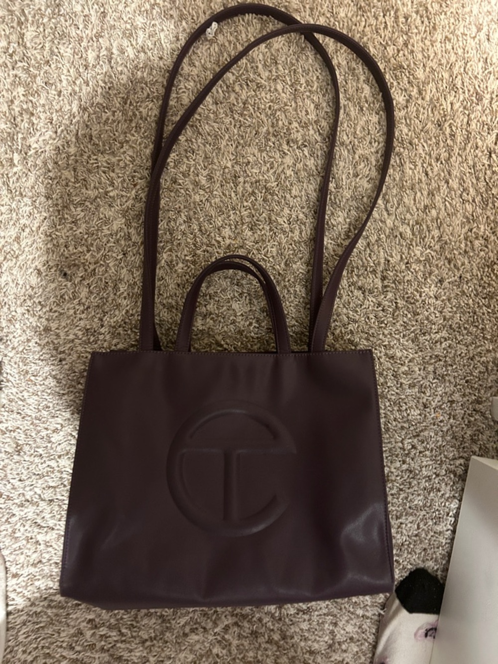 Tory Burch Deep Plum Leather Logo Tote